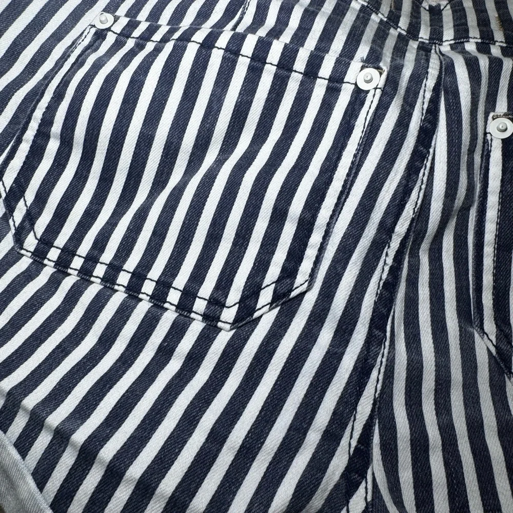 Free People Navy and White Striped High-Waist Jean Shorts